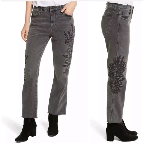 Free People Denim - Free People Embroidered Distressed Crop Jeans